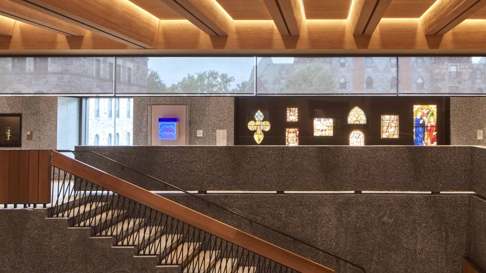 Grand staircase leading to the Orientation Gallery at the new museum