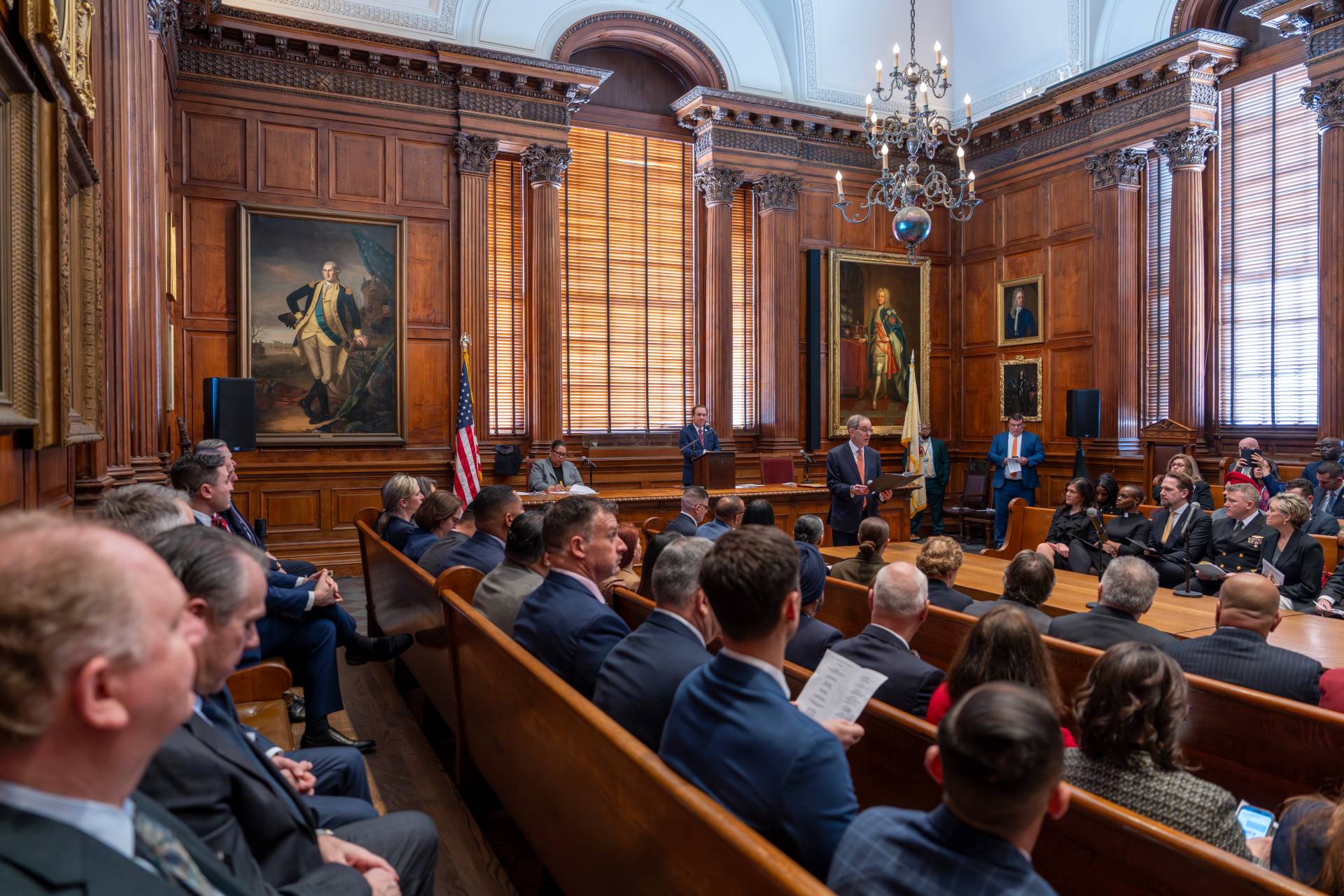 President Eisgruber speaks to audience in Nassau Hall's Faculty Room