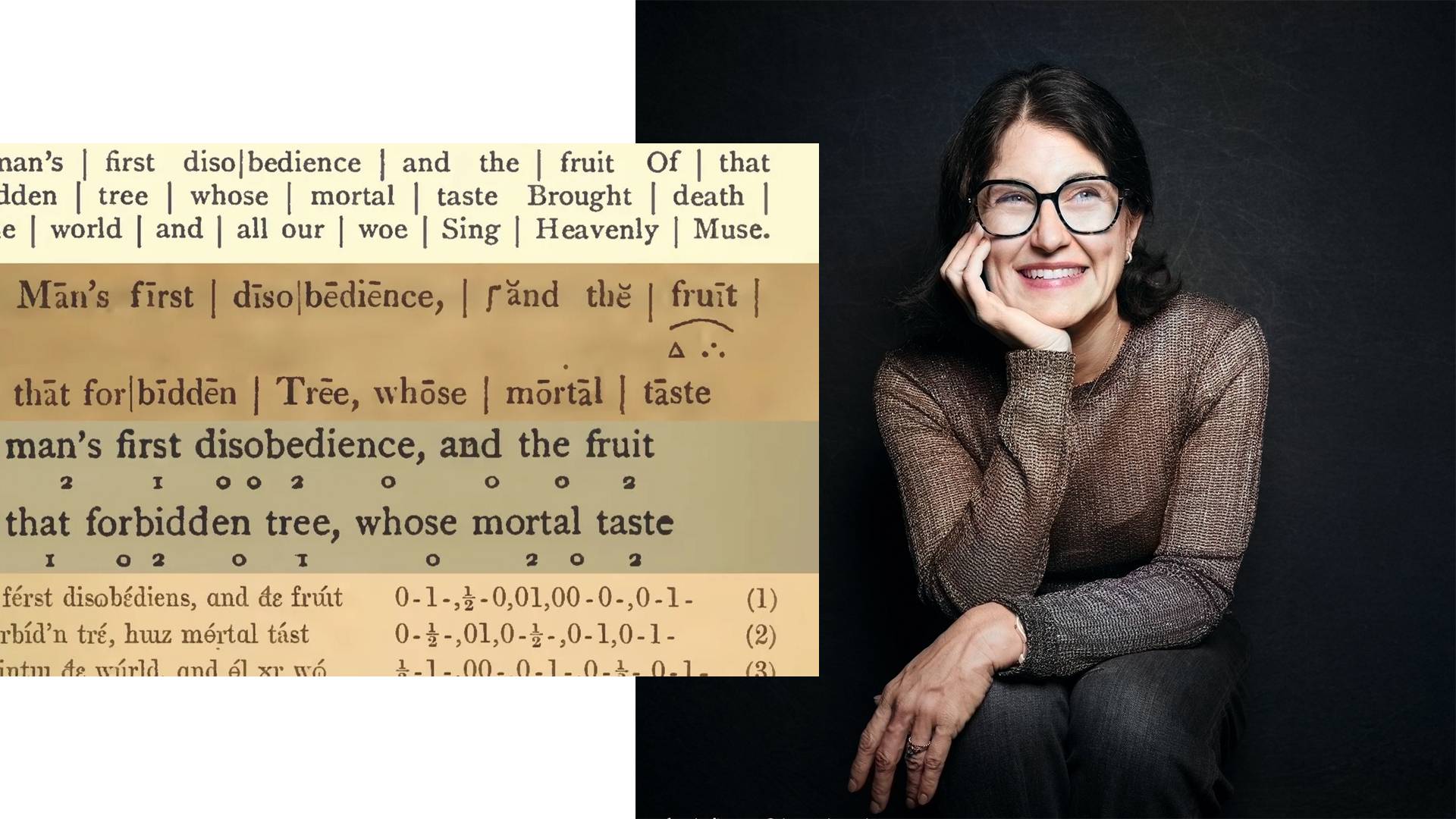 Meredith Martin and a detail of coding from the Princeton Prosody Archive