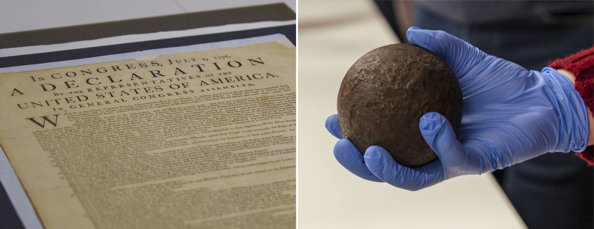 Princeton's original printing of the Declaration Independence and a revolutionary-era cannonball