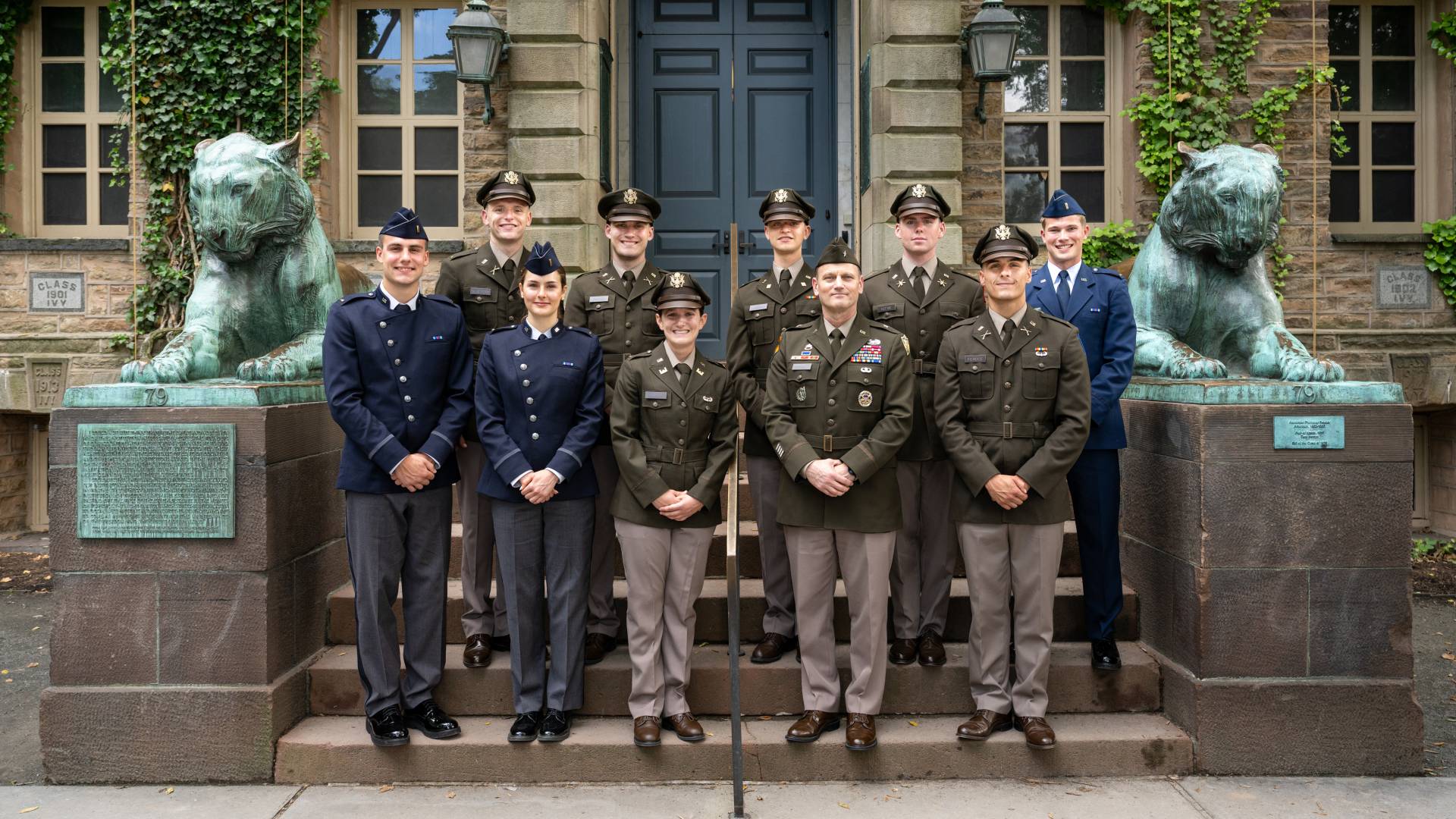 This year's officers and Brig. Gen. Fawcett pose proudly together outside of Nassau Hall