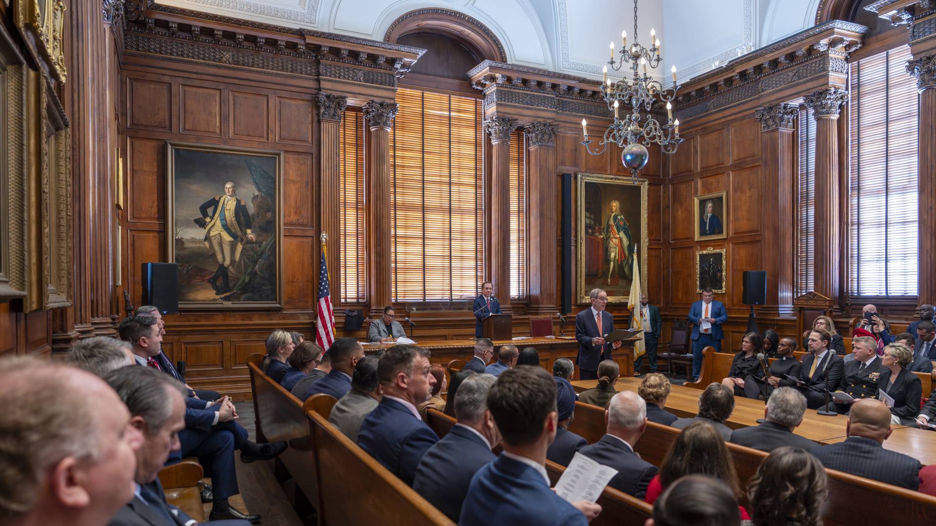 President Eisgruber speaks to audience in Nassau Hall's Faculty Room
